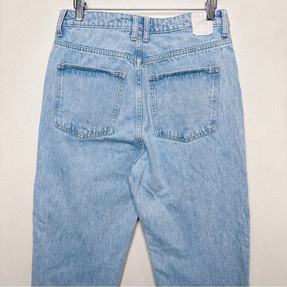 Zara Womens 6 Straight Leg Mom Jeans Light Wash Frayed Hem - Picture 11 of 14